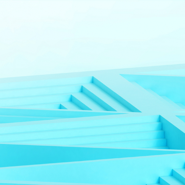 Graphic of turquoise coloured interwoven steps showing the hashtag Emerge Stronger